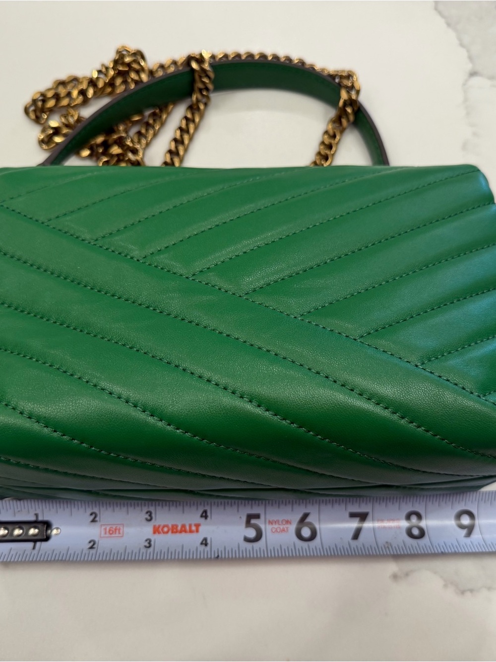 Tory Burch Kira Chevron Green Quilted Leather Chain Crossbody with Gold Hardware - Picture 12 of 12